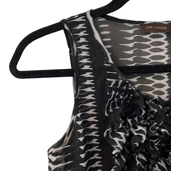The Limited black and white print ruffle front sleeveless semi sheer S - Picture 3 of 14